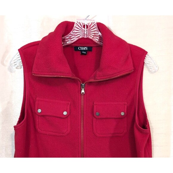 Chaps by Ralph Lauren Women's MEDIUM Fleece Vest Full Zip Red Collared Pockets - Picture 10 of 15